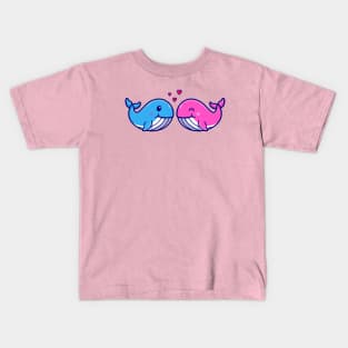 Cute Couple Whale With Love Cartoon Kids T-Shirt